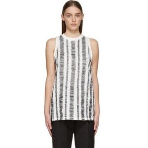 3. 1 PHILLIP LIM Scribble Stitch Embroidered Tank White Black Sleeveless Small